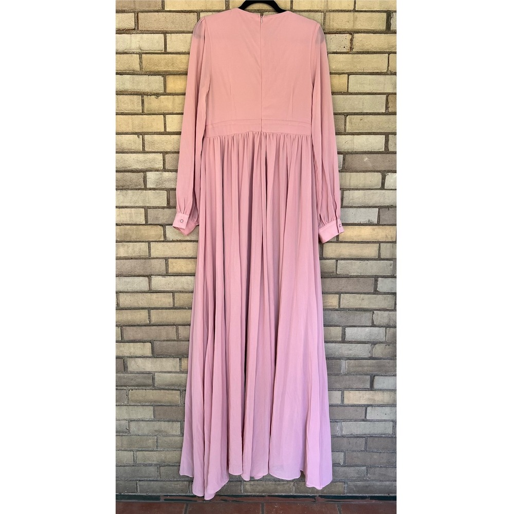 FAERIESTY Pink Lantern Sleeve Floral Chiffon Gown Maxi Dress Formal XL Large - Picture 9 of 11